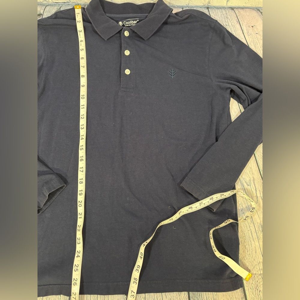 Coolibar Navy Blue Nautical Long Sleeved Polo Sun Protection UPF 50 Shirt M - Picture 8 of 8